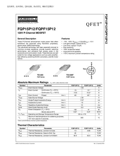 Fairchild FQP15P12/FQPF15P12 Datasheet - cover page