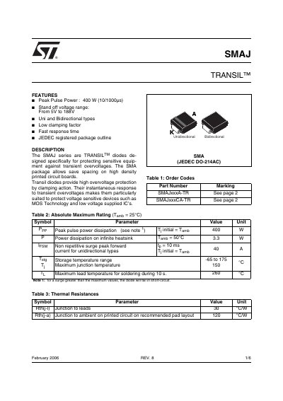 STMicroelectronics SMAJ TRANSIL REV. 8 Datasheet - cover page