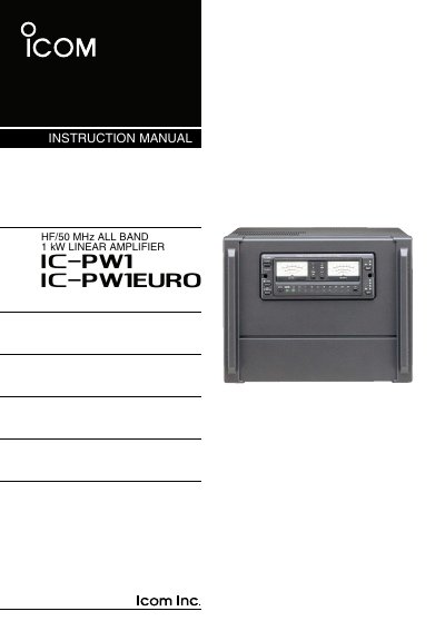 iPW1/iPW1EURO HF/50 MHz ALL BAND 1 kW LINEAR AMPLIFIER Instruction Manual