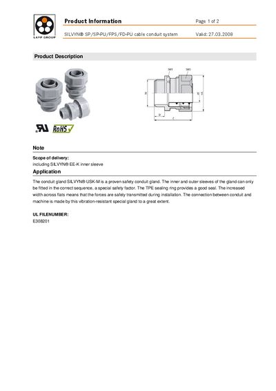 LAPP SILVYN SP/SP-PU/FPS/FD-PU Cable Conduit System Product Information - cover page