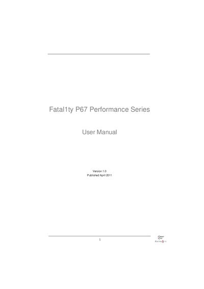 Fatal1ty P67 Performance Series User Manual - cover page