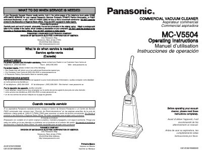 Panasonic MC-V5504 Commercial Vacuum Cleaner Operating Instructions - cover page