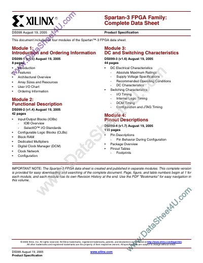 Xilinx Spartan-3 FPGA Family Complete Data Sheet - cover page