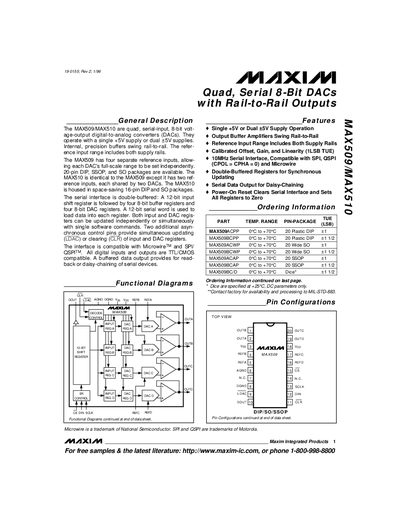 Maxim MAX509/MAX510 Quad Serial 8‑Bit DAC Datasheet - cover page