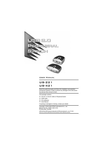 ATEN US-221 / US-421 USB 2.0 Peripheral Switch User Manual - cover page