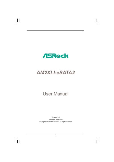 ASRock AM2XLI-eSATA2 Motherboard User Manual - cover page