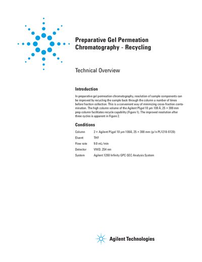 Agilent PLgel 10 um 100A Preparative GPC Technical Overview - cover page