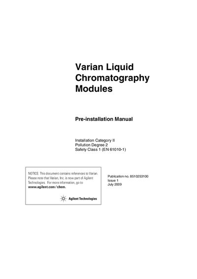 Varian Liquid Chromatography Modules Pre-installation Manual - cover page