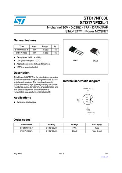 STMicroelectronics STD17NF03L/STD17NF03L-1 Handbook - cover page