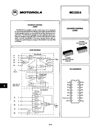 Motorola MC12014 Counter Control Logic Datasheet - cover page