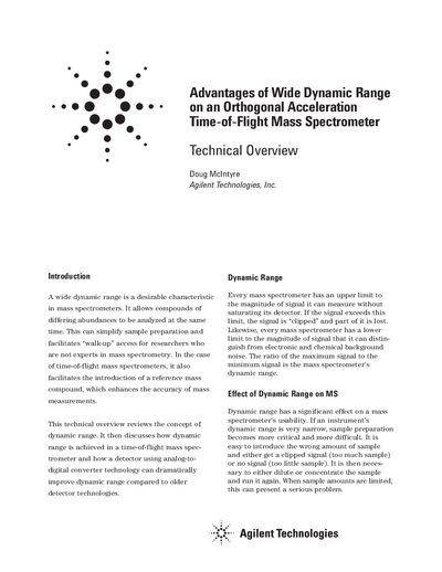 Agilent LC/MSD TOF Technical Overview: Wide Dynamic Range - cover page