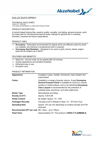 Dulux Duco Spray Technical Data Sheet - cover page