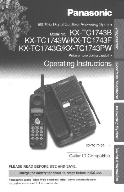 Panasonic KX-TC1743B/KX-TC1743W/KX-TC1743F/KX-TC1743G/KX-TC1743PW Manual