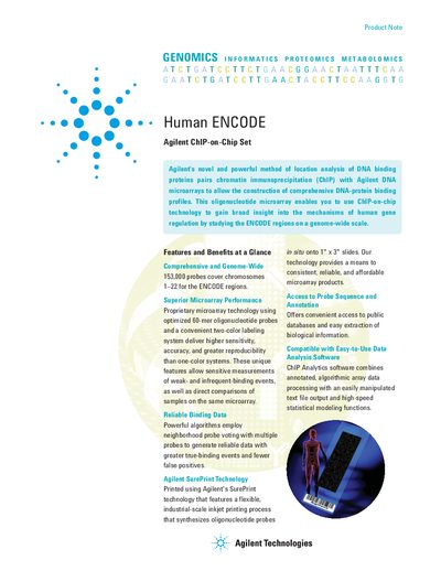 Agilent G4495A Human ENCODE ChIP-on-Chip Set Product Note - cover page