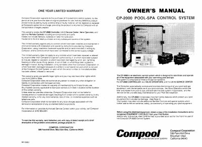 Compool CP-2000 Pool Spa Control System Owner's Manual - cover page