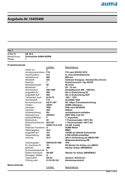 AUMA SA 16.2 AC 01.2 Rotary Actuator Technology Data Sheet - cover page