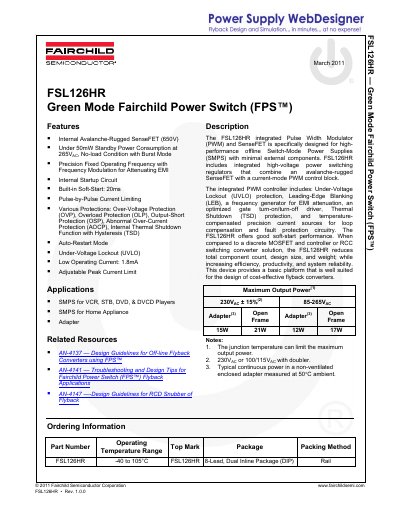 Fairchild FSL126HR Power Switch Datasheet - cover page