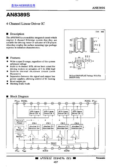 Panasonic AN8389S 4 Channel Linear Driver IC Datasheet - cover page