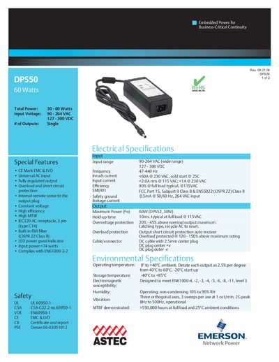 Emerson DPS50 Embedded Power Series Datasheet - cover page