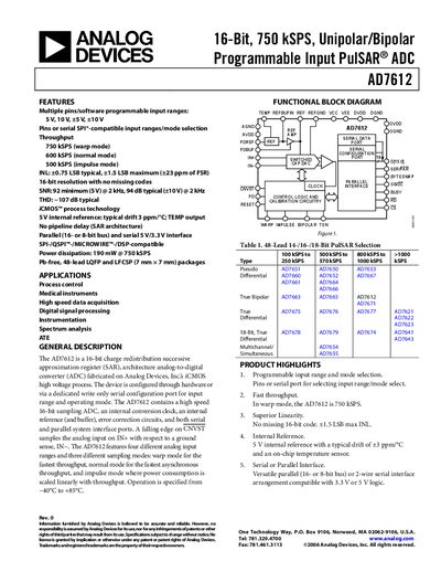 Analog Devices AD7612 Datasheet