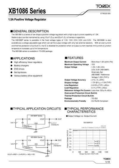 Torex XB1086 Series Voltage Regulator Datasheet - cover page