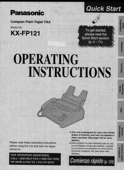 Panasonic KX-FP121 Compact Plain Paper FAX Operating Instructions - cover page