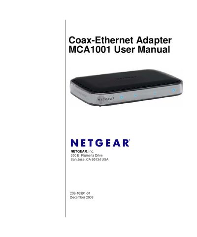 Netgear MCA1001 Coax-Ethernet Adapter User Manual - cover page