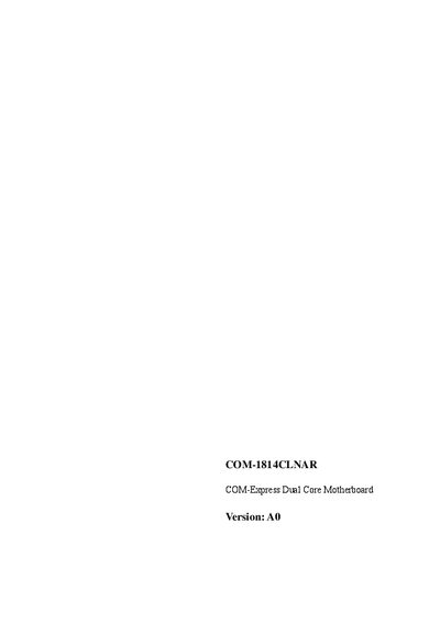COM-1814CLNAR COM-Express Dual Core Motherboard Version: A0 Manual - cover page
