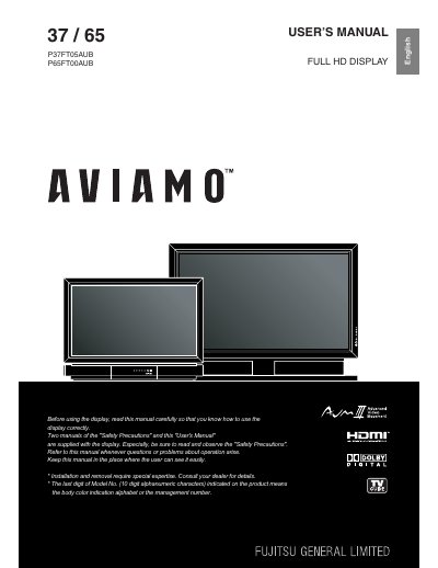 Fujitsu General P37FT05AUB/P65FT00AUB Full HD Display User's Manual - cover page