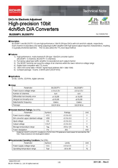 ROHM BU2507FV and BU2508FV Datasheet - cover page