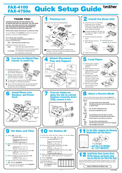Brother FAX-4100/FAX-4750e Quick Setup Guide