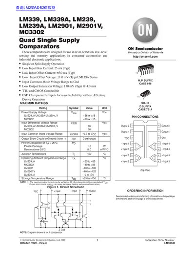 ON Semiconductor LM339/LM339A/LM239/LM239A/LM2901/M2901V/MC3302 Datasheet - cover page