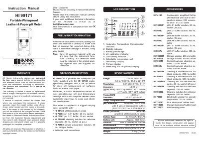 Hanna Instruments HI 99171 Portable Waterproof pH Meter Instruction Manual - cover page