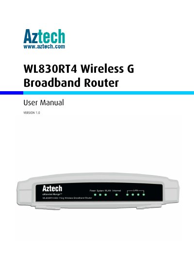 Asus WL830RT4 Wireless G Broadband Router User Manual - cover page
