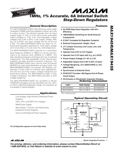 Maxim MAX1945R/MAX1945S Step-Down Regulator Datasheet - cover page