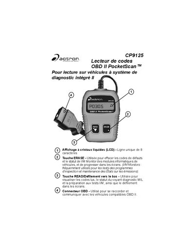 Actron CP9125 OBD II PocketScan Code Reader User Manual