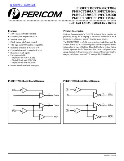 PERICOM PI49FCT3805/PI49FCT3806 Data Sheet  - cover page