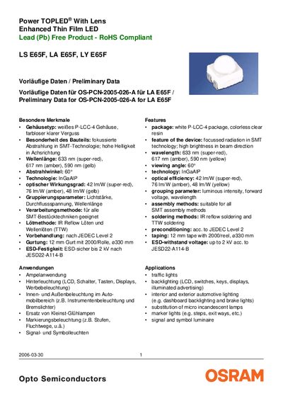 OSRAM LS E65F / LA E65F / LY E65F LED Datasheet