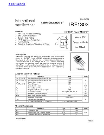 International Rectifier IRF1302 Handbook - cover page