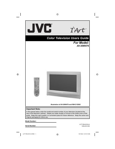 JVC AV-30W476 Color Television User Manual - cover page