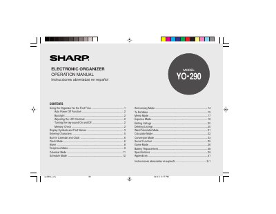 Sharp YO290E Electronic Organizer Operation Manual