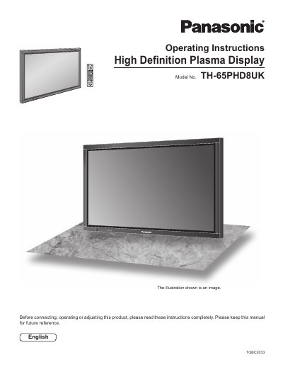 Panasonic TH-65PHD8UK High Definition Plasma Display Operating Instructions - cover page