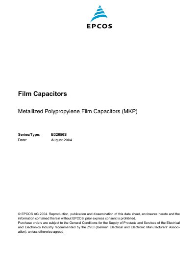 EPCOS B32656S Film Capacitor Data Sheet - cover page