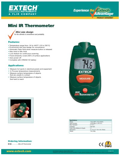 EXTECH IR100 Mini IR Thermometer Datasheet - cover page