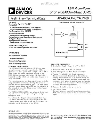 Analog Devices AD7466/AD7467/AD7468 Datasheet - cover page