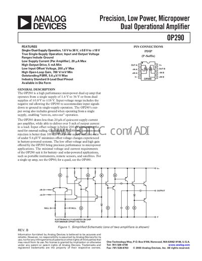 Analog Devices OP290 Datasheet - cover page