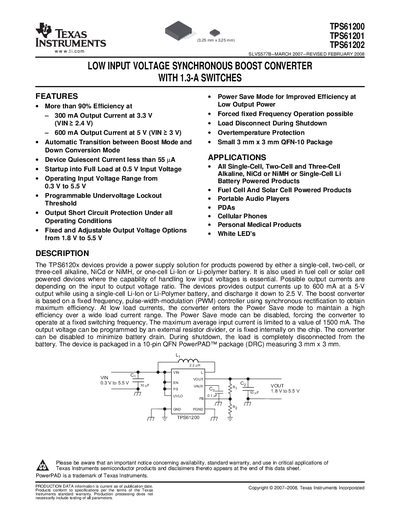 TEXAS INSTRUMENTS TPS61200/TPS61201/TPS61202 Manual - cover page