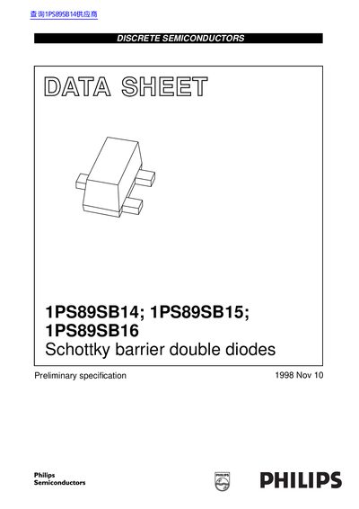 PHILIPS 1PS89SB14 1PS89SB15 1PS89SB16 Schottky barrier double diodes handbook  - cover page