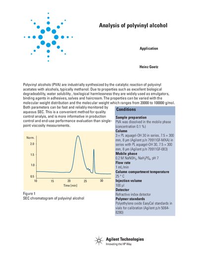 Agilent 1100 Series Analysis of Polyvinyl Alcohol Application Note - cover page