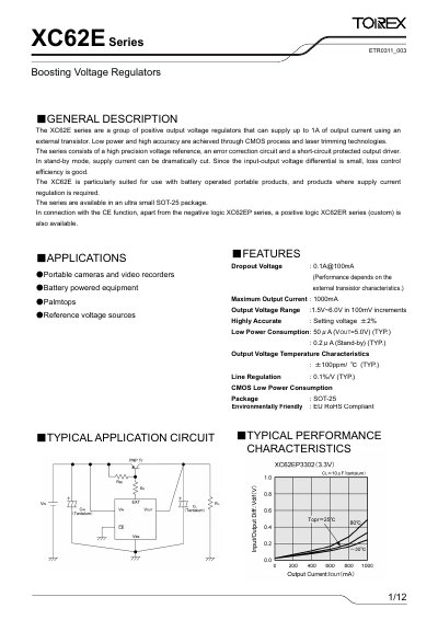 Torex XC62E Series Boosting Voltage Regulator Datasheet - cover page
